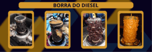 Filtro de combustível com diferentes tipos de borra de diesel acumulada