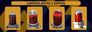 Comparação visual do diesel contaminado e filtrado após limpeza em sistema de abastecimento
